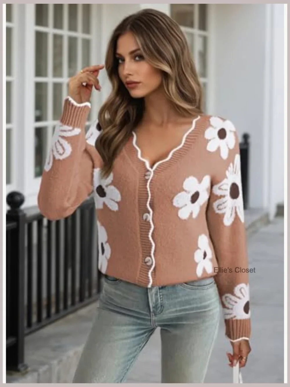 Women's Fuzzy Cardigan Sweater Long Sleeve V-Neck Button Down Open Front Floral